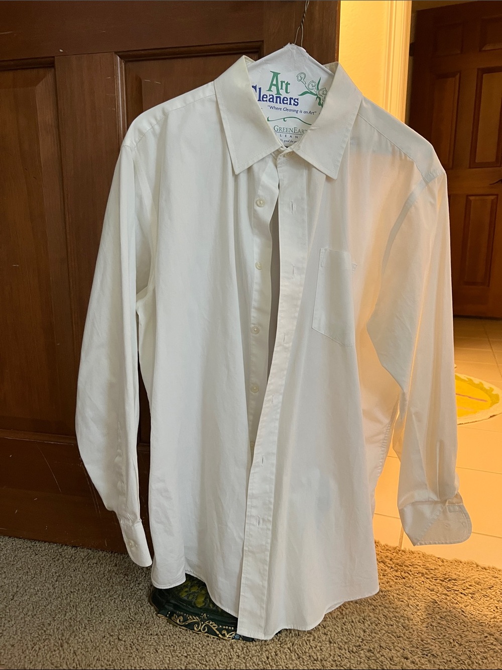 George White Long-Sleeve Dress Shirt with Point Collar